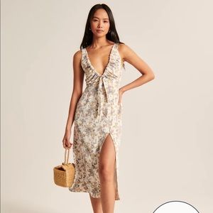 Abercrombie & Fitch Cinched Neck Slip Midi Dress